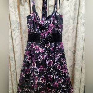 Hot topic goth Floral Black Purple Women's Dress Large